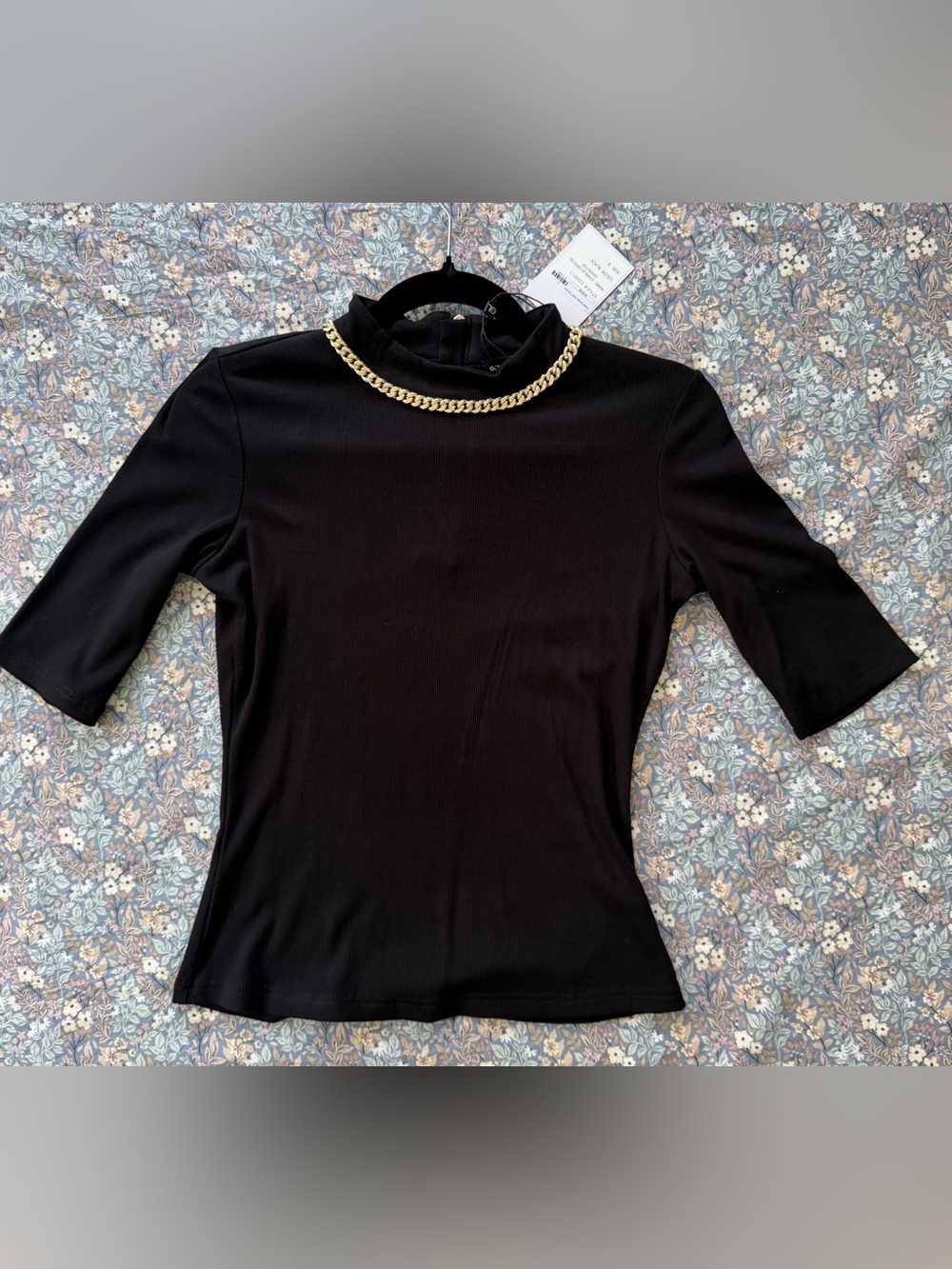 Generation Love Black Mock Neck Top with Gold Chain